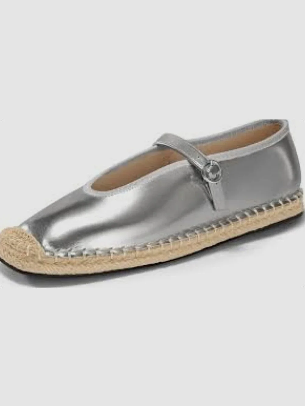 Coutgo NWT Metallic Silver Faux Leather Mary Jane Espadrilles With Jute 7.5